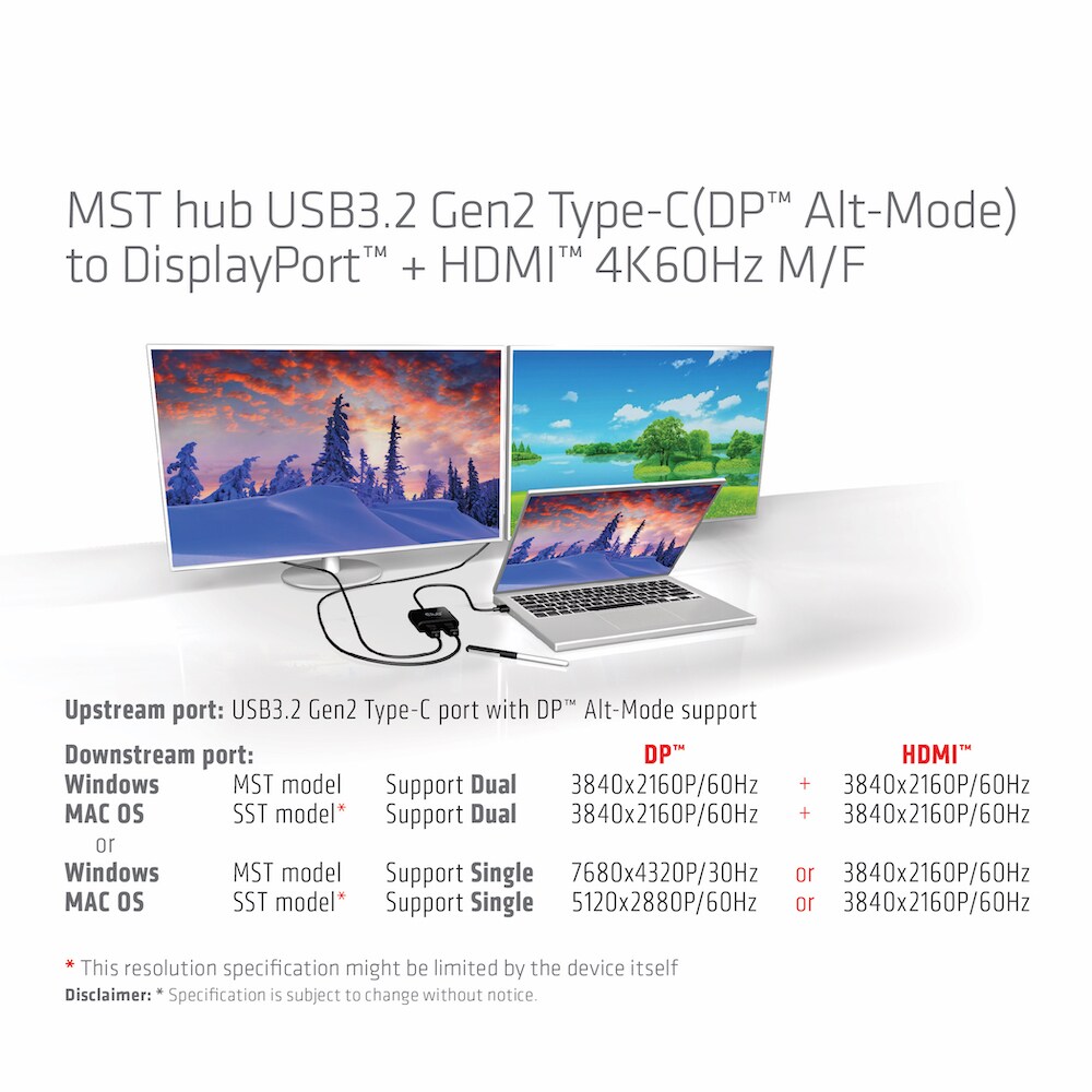 Club 3D USB 3.2 Gen2 Typ-C auf DisplayPort und HDMI St./B. 4K60Hz 0,2m schwarz