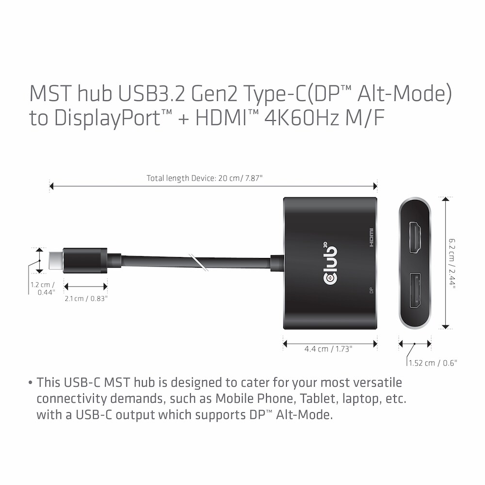 Club 3D USB 3.2 Gen2 Typ-C auf DisplayPort und HDMI St./B. 4K60Hz 0,2m schwarz