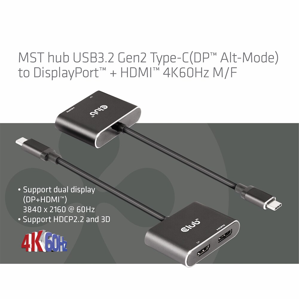 Club 3D USB 3.2 Gen2 Typ-C auf DisplayPort und HDMI St./B. 4K60Hz 0,2m schwarz