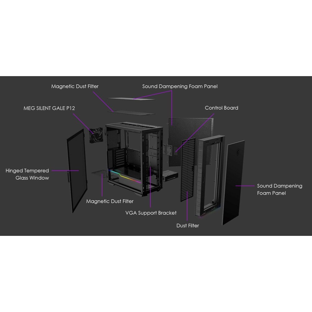 MSI Quietude 100S Midi Tower Gaming Gehäuse, Seitenfenster, geräuschgedämmt