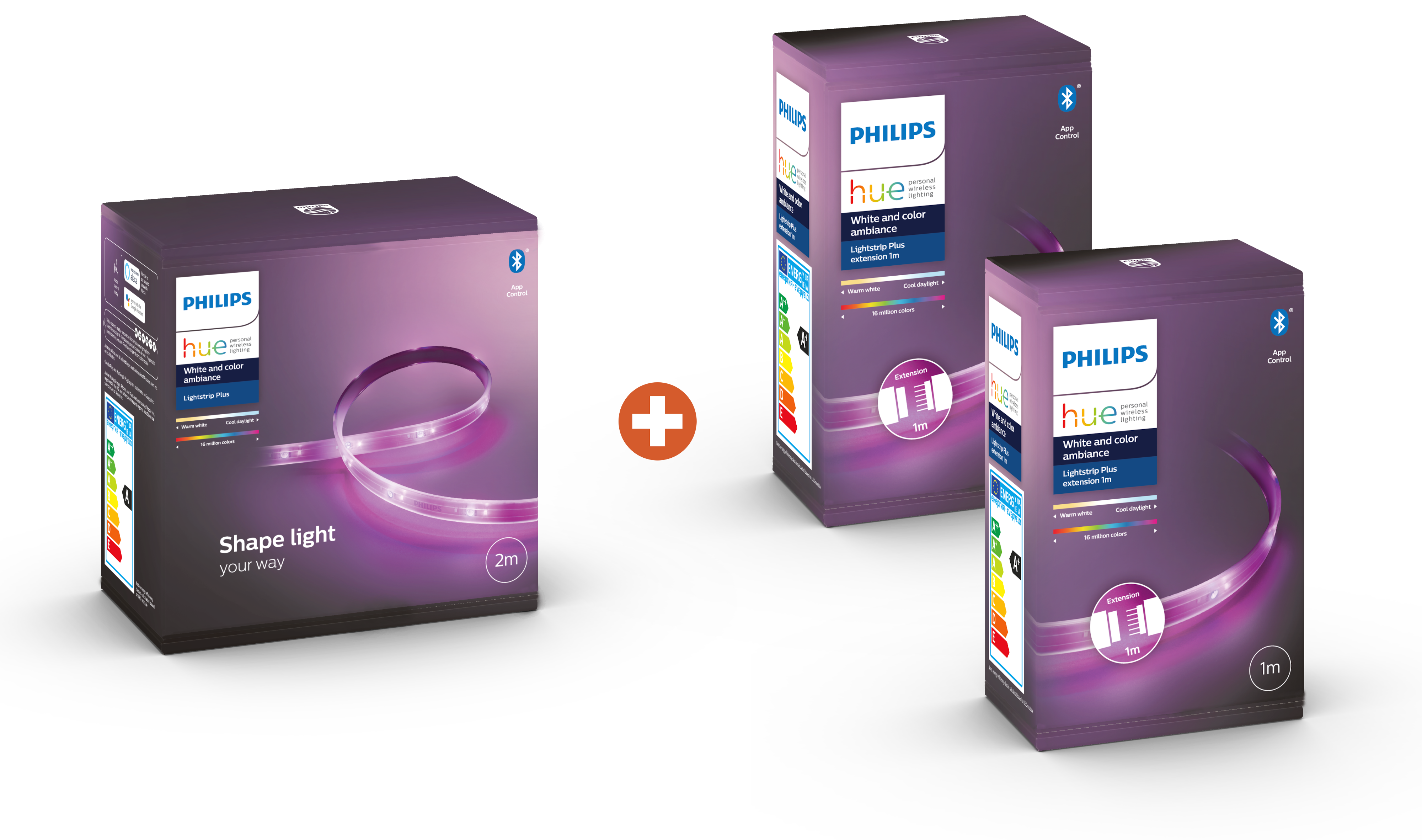 Philips Hue Lightstrip Set Plus 2m Basis + 2x1m Erweiterung White &amp; Col. Amb. BT