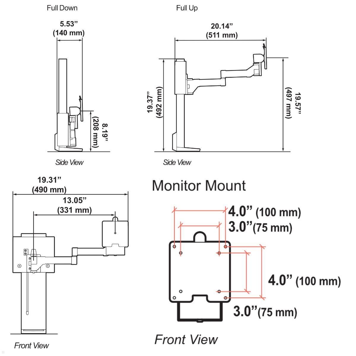 TRACE™ Monitorhalterung mit patentierter CF-Technologie bis 19.1Kg