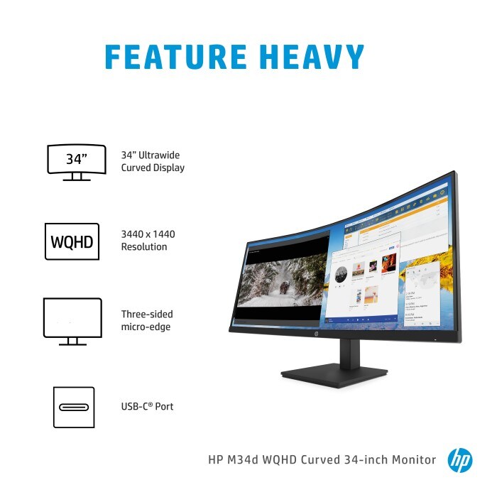 HP M34d 86,36cm (34") WQHD Curved Monitor USB-C/DP/HDMI 5ms 100Hz FreeSync