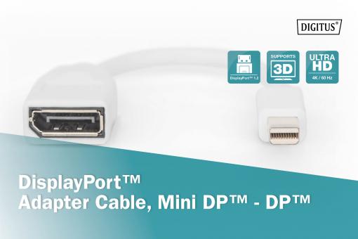 DIGITUS DB-340405-001-W DisplayPort Adapterkabel, mini DP - DP St/Bu, 0.15m