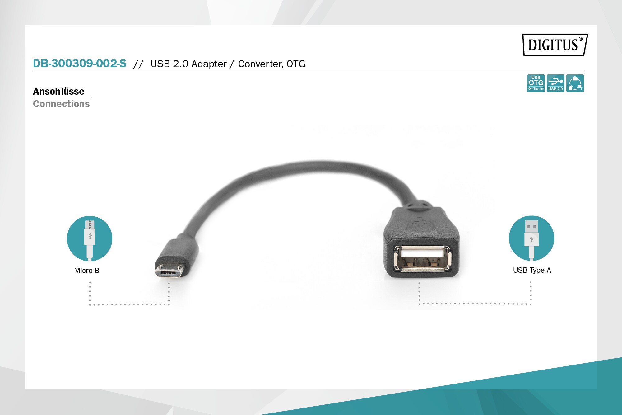 DIGITUS DB-300309-002-S USB 2.0 Adapterkabel 0,2m Micro-B/USB-A Bu. schwarz