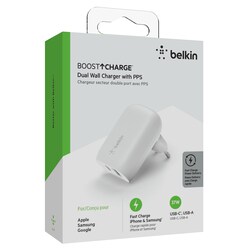 Belkin 37W Dual Wall Charger PPS, 25W USB-C, 12W USB-A, weiß