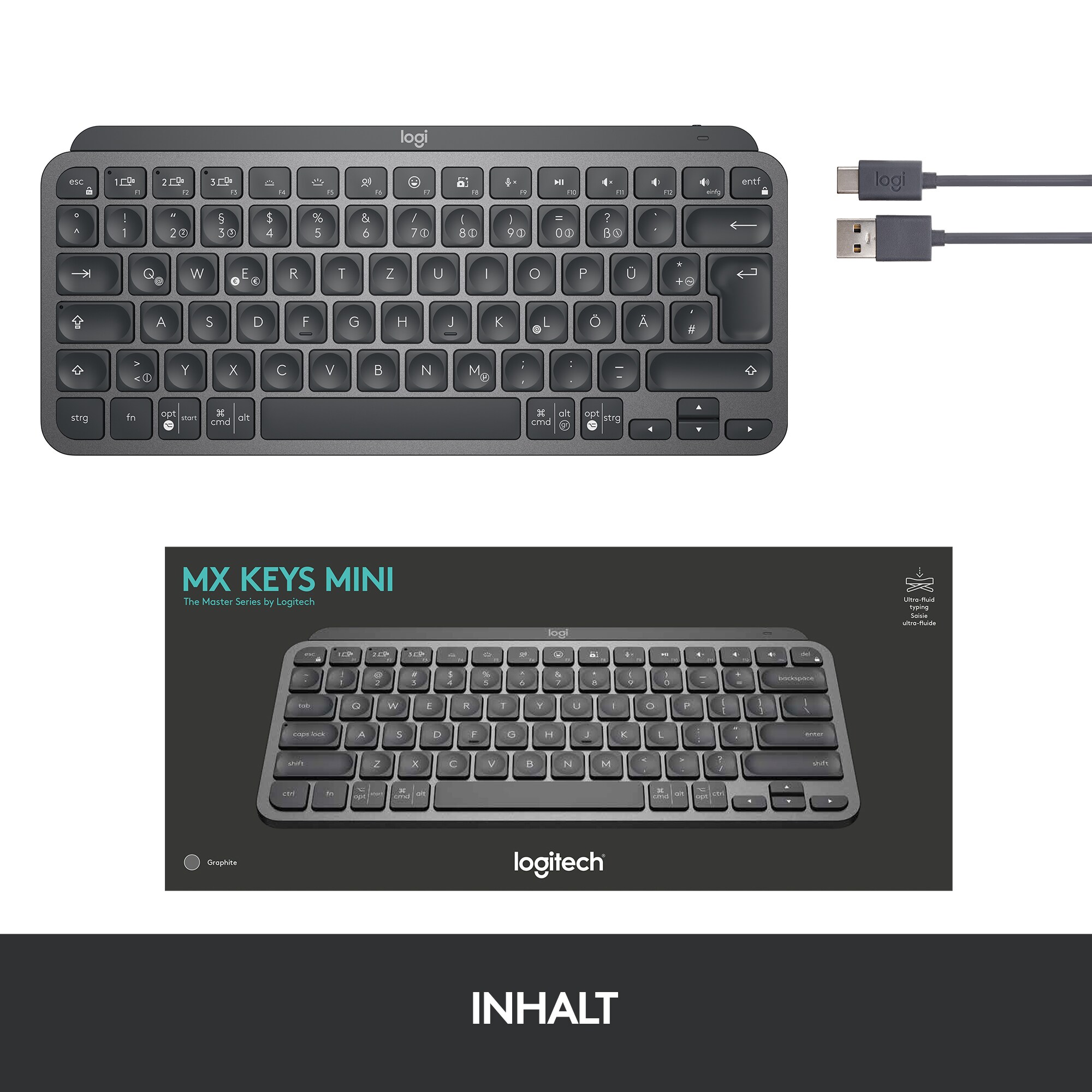 Logitech MX Keys Mini Kabellose Tastatur Graphite