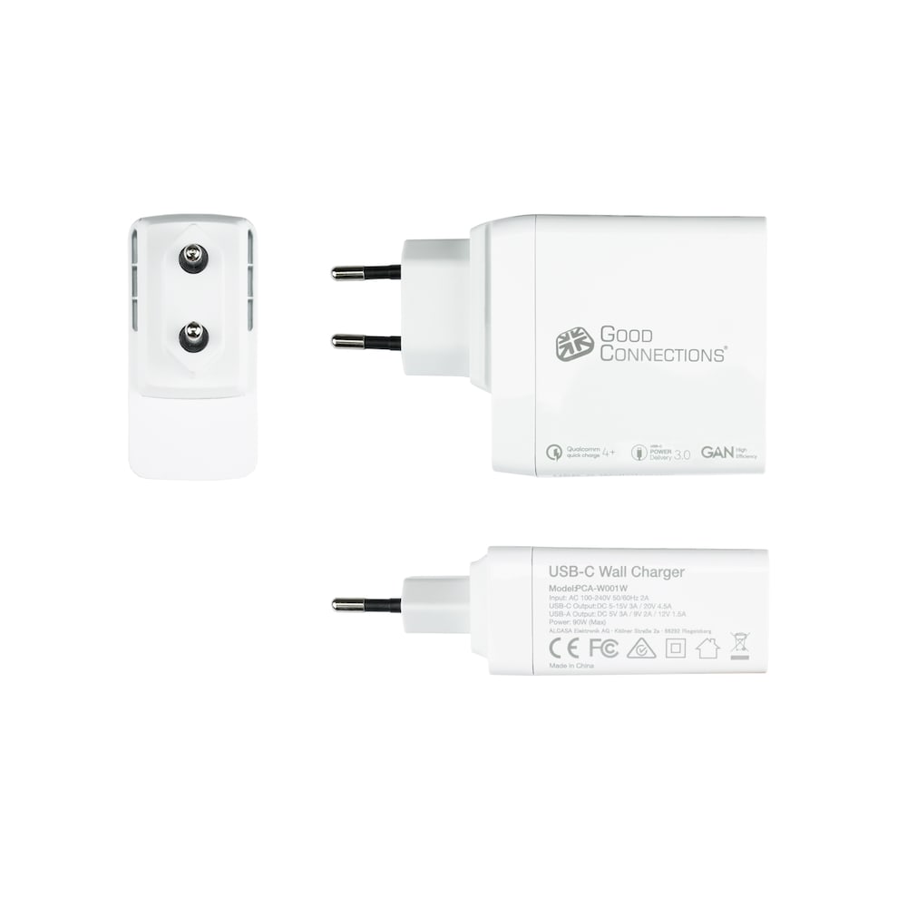 USB-Schnellladegerät 90W 3-Port USB-C/USB-A PD 3.0 QC 4+ weiß
