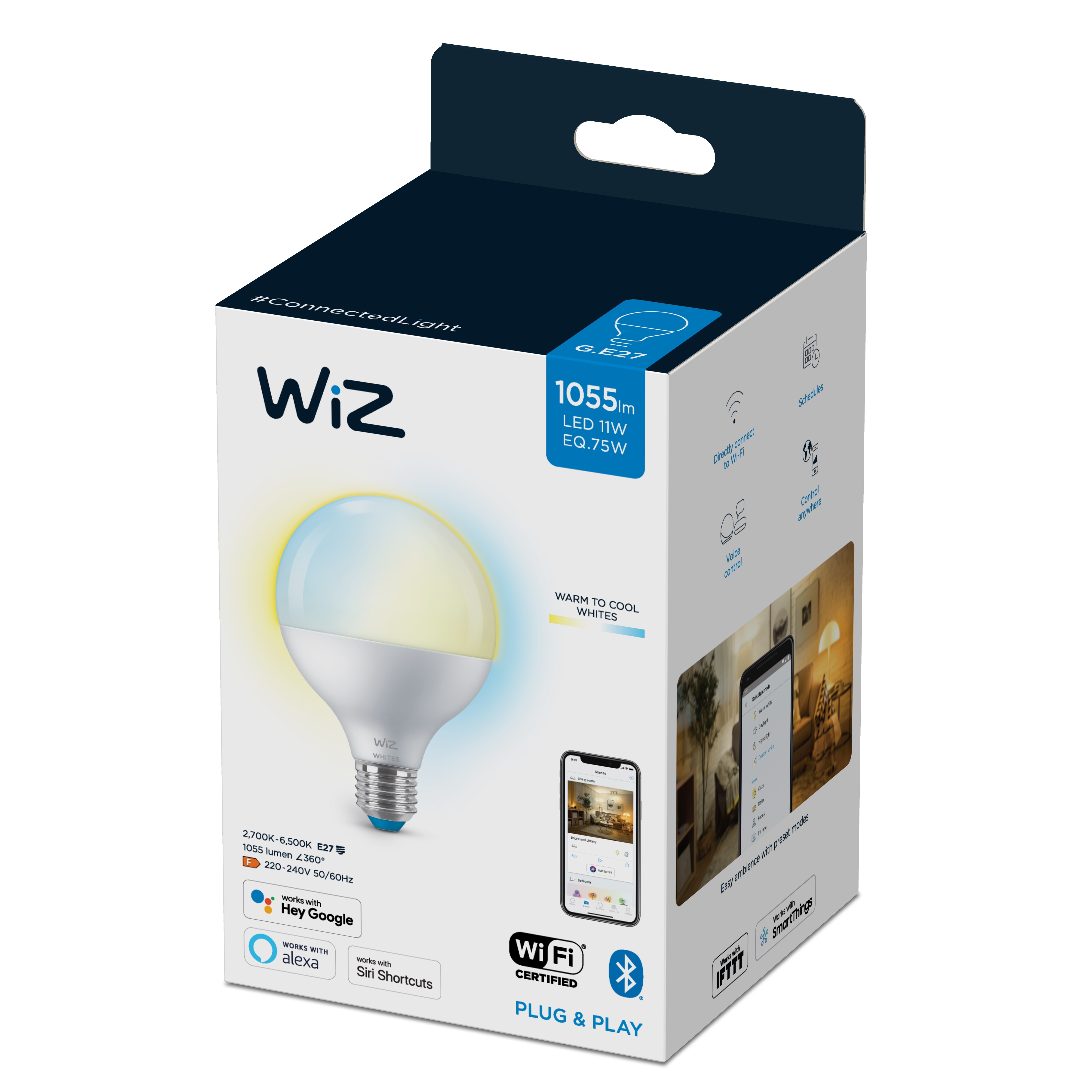 WiZ Wi-Fi BLE 75W G95 E27 927-65 TW 1PF/6