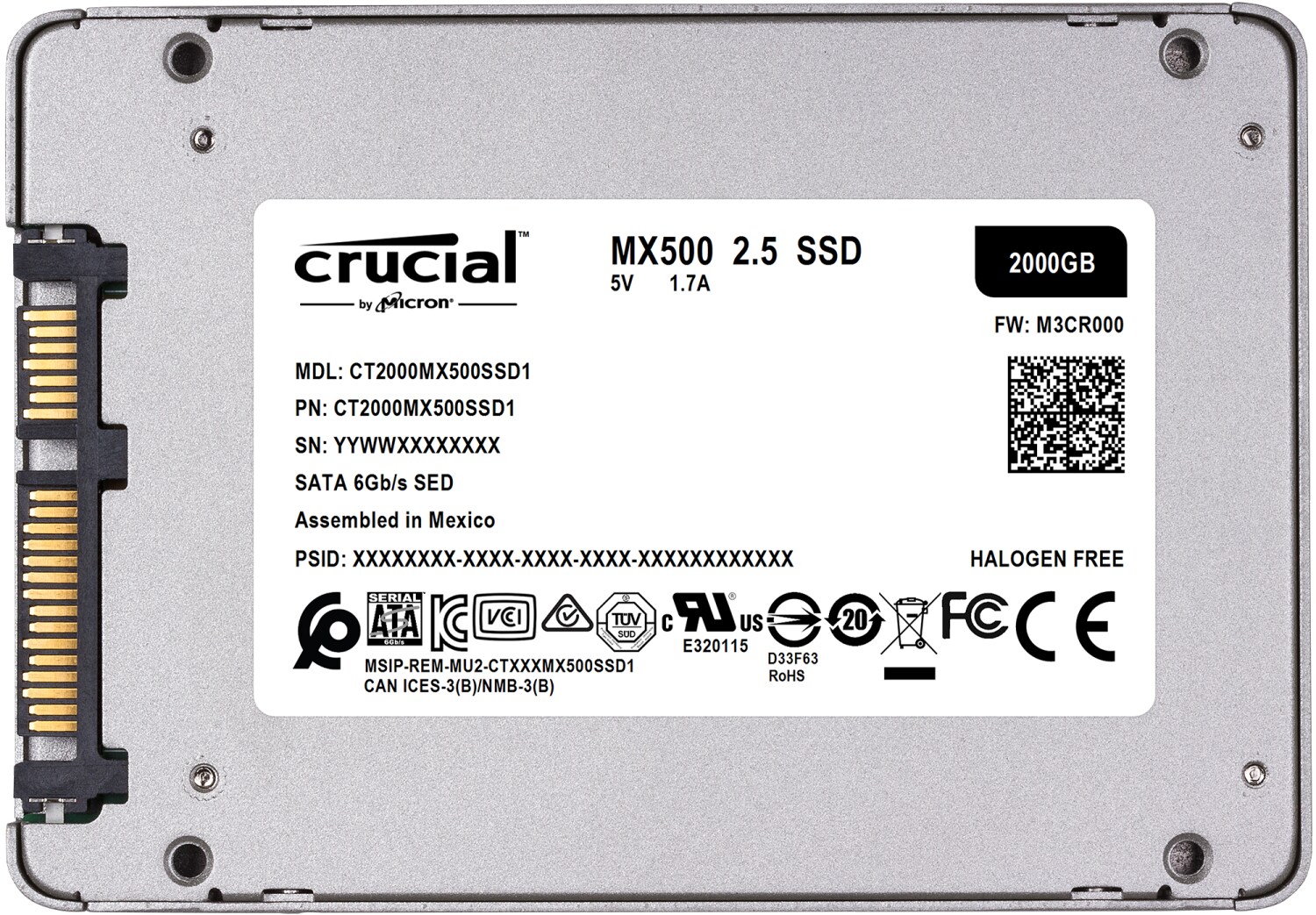 Crucial MX500 SSD 2TB 2.5zoll Micron 3D TLC SATA600 - 7mm