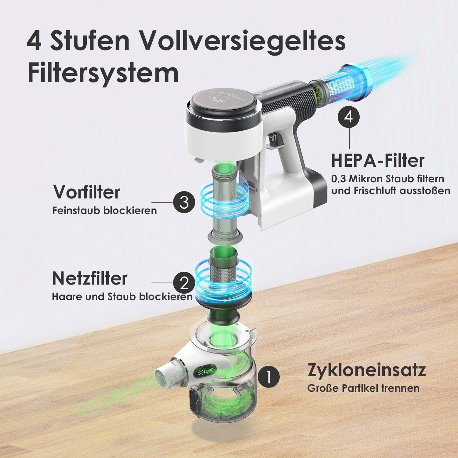 TINECO Pure One S12 weiß Hand-Staubsauger mit Akku, inkl. Wandhalterung, App