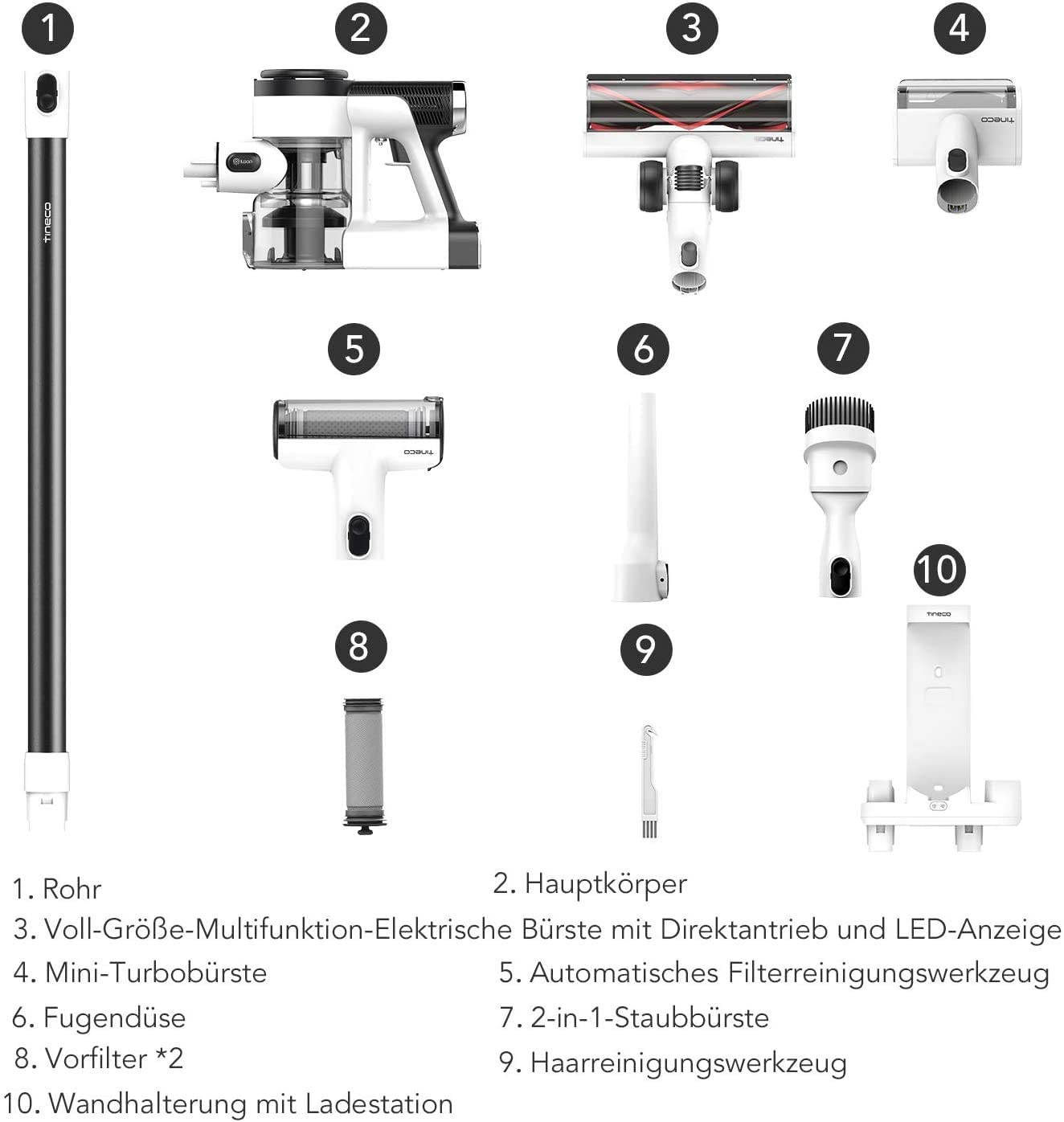 TINECO Pure One S12 weiß Hand-Staubsauger mit Akku, inkl. Wandhalterung, App