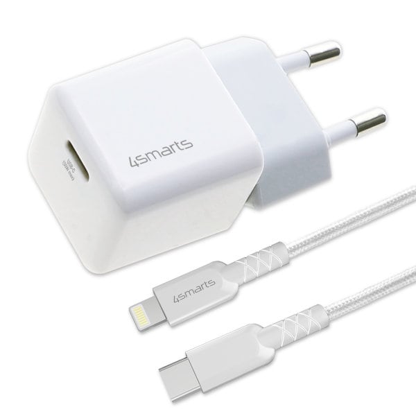 4smarts Netzladegerät VoltPlug Mini PD 30W QuickCharge AFC USB-C/Lightning weiß