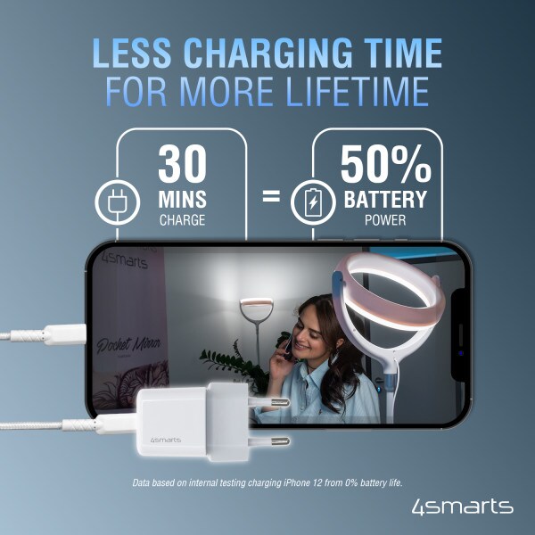 4smarts Netzladegerät VoltPlug Mini PD 30W QuickCharge AFC USB-C/Lightning weiß