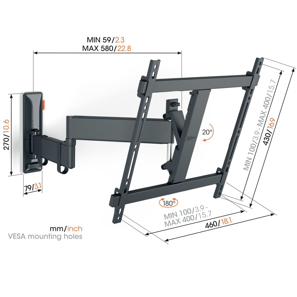 Vogels Wandhalterung SCHWENKEN/NEIGEN WALL 3445 - VESA bis 300mm x 200mm schwarz