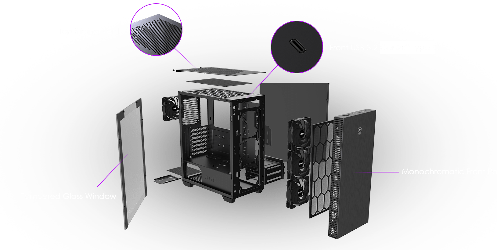 MSI MPG Sekira 100P MIDI Tower RGB Gaming Gehäuse, Echtglas Seitenfenster