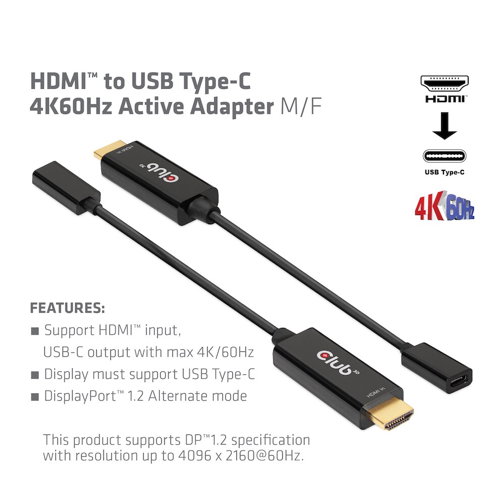 Club 3D HDMI™ auf USB Typ-C 4K60Hz aktiver Adapter St./B.