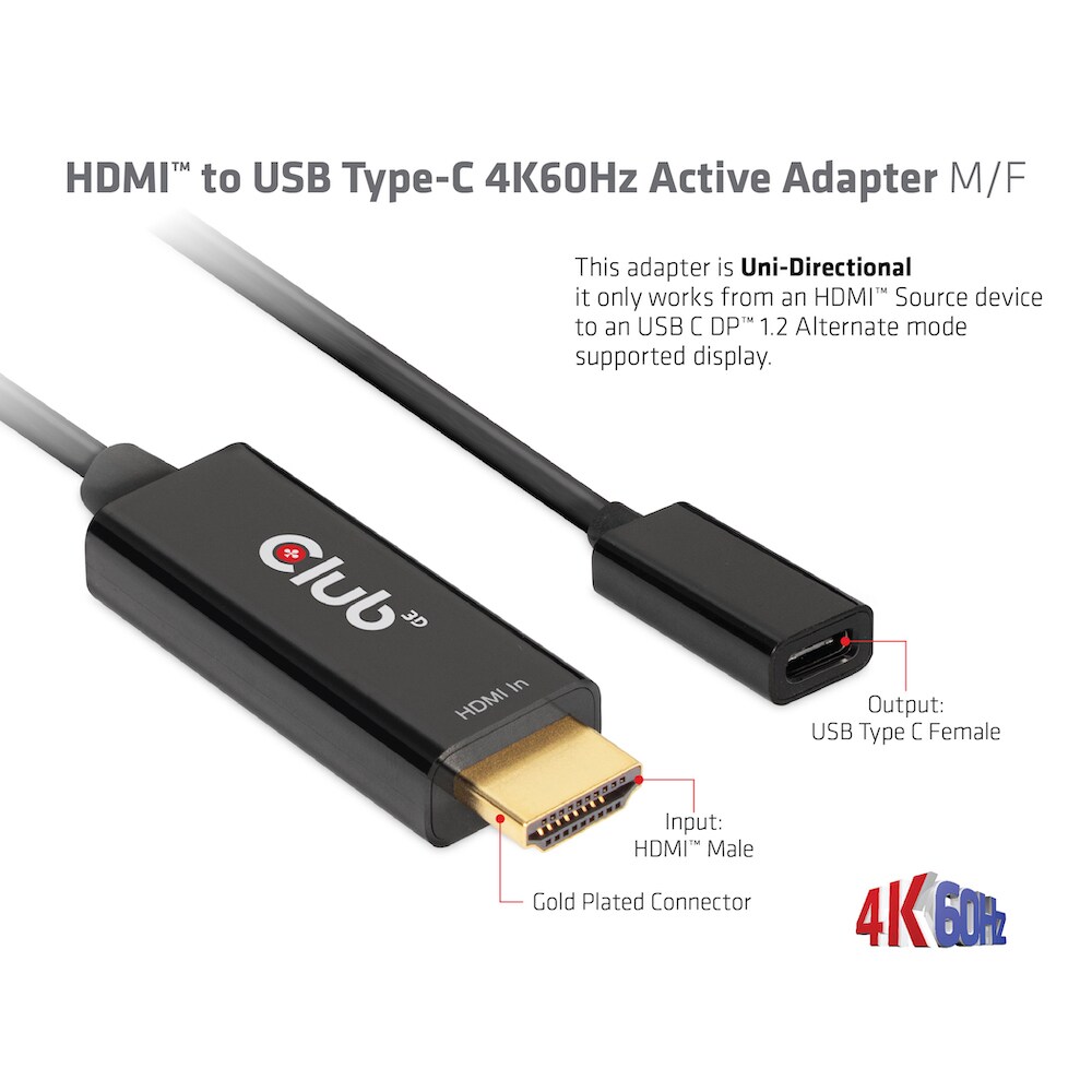 Club 3D HDMI™ auf USB Typ-C 4K60Hz aktiver Adapter St./B.