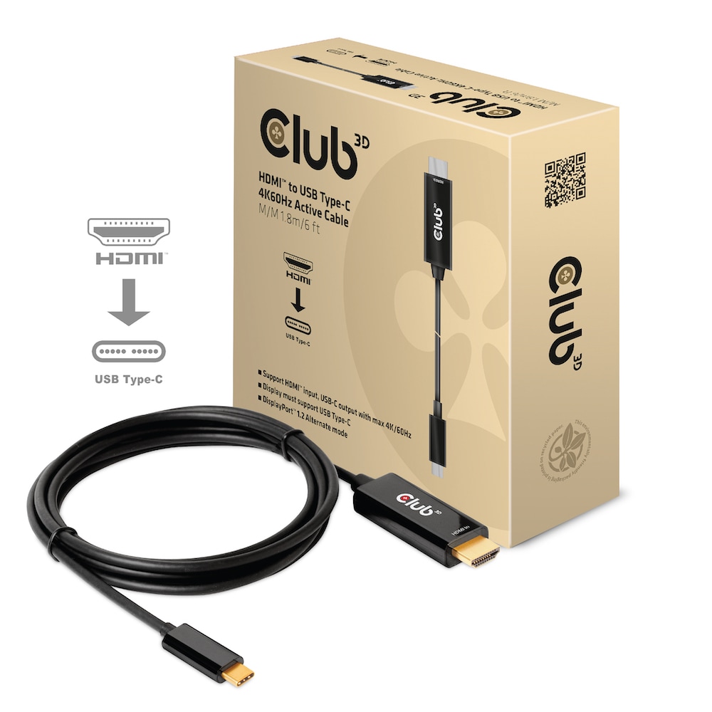 Club 3D HDMI auf USB-Typ-C 4K60Hz aktives Kabel St./St. 1,8m