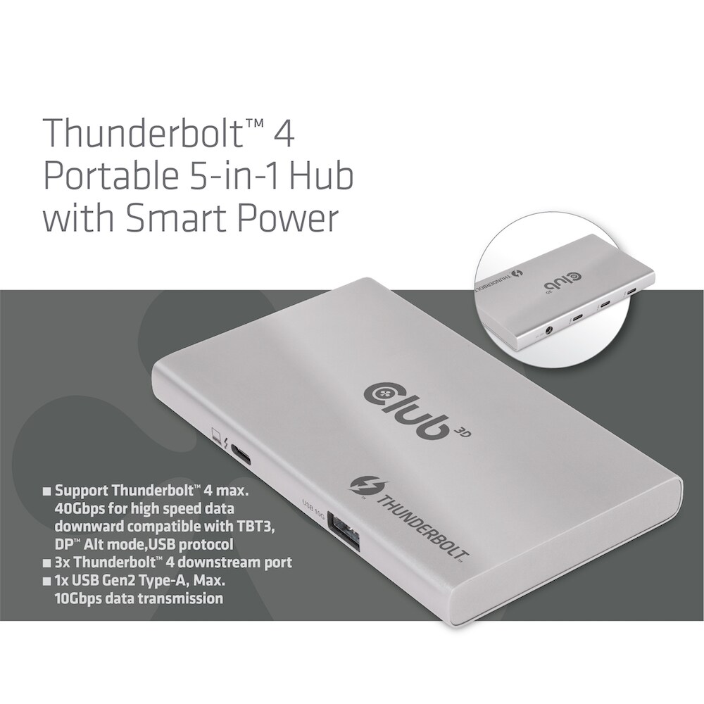 Club 3D Thunderbolt™ 4 portabler 5-in-1 Hub mit Smart Power