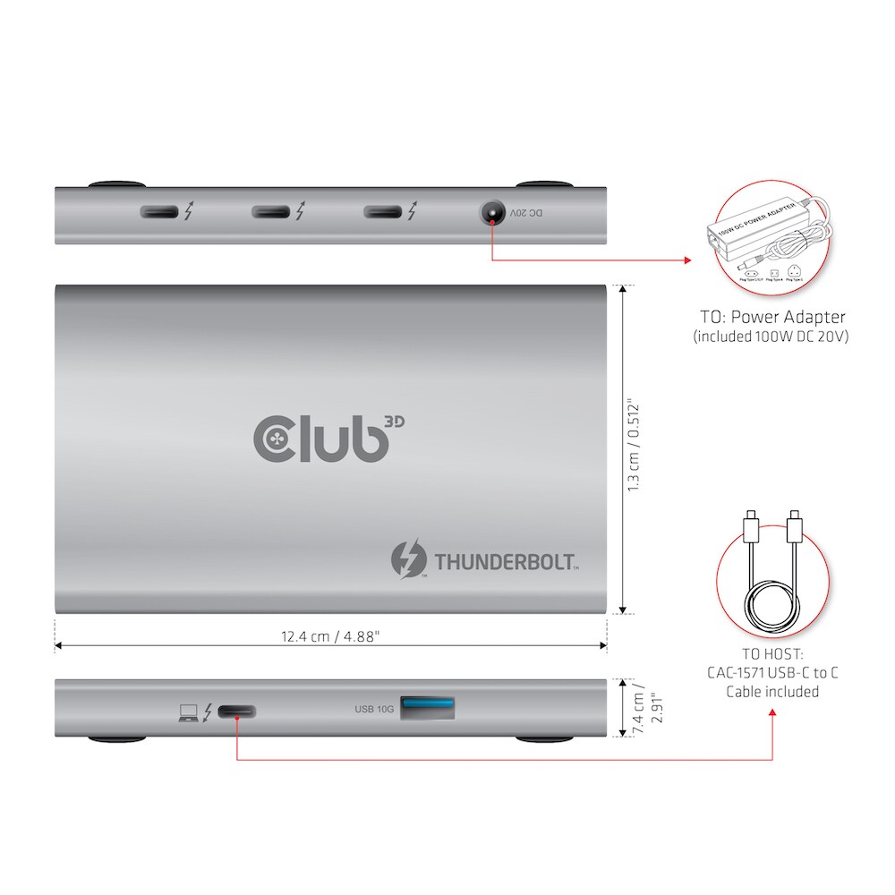 Club 3D Thunderbolt™ 4 portabler 5-in-1 Hub mit Smart Power