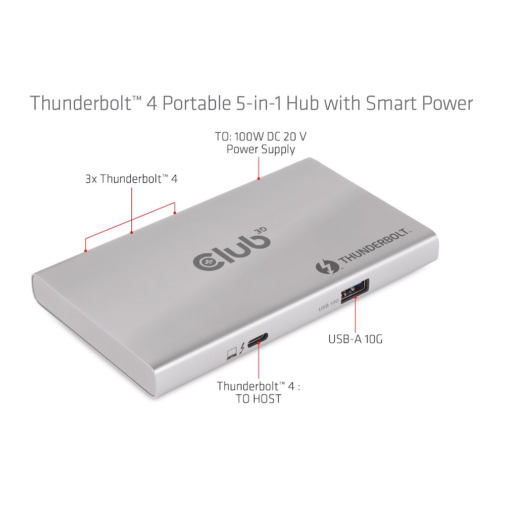 Club 3D Thunderbolt™ 4 portabler 5-in-1 Hub mit Smart Power