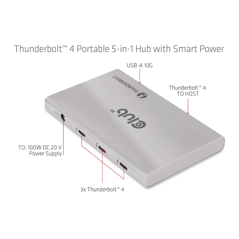 Club 3D Thunderbolt™ 4 portabler 5-in-1 Hub mit Smart Power