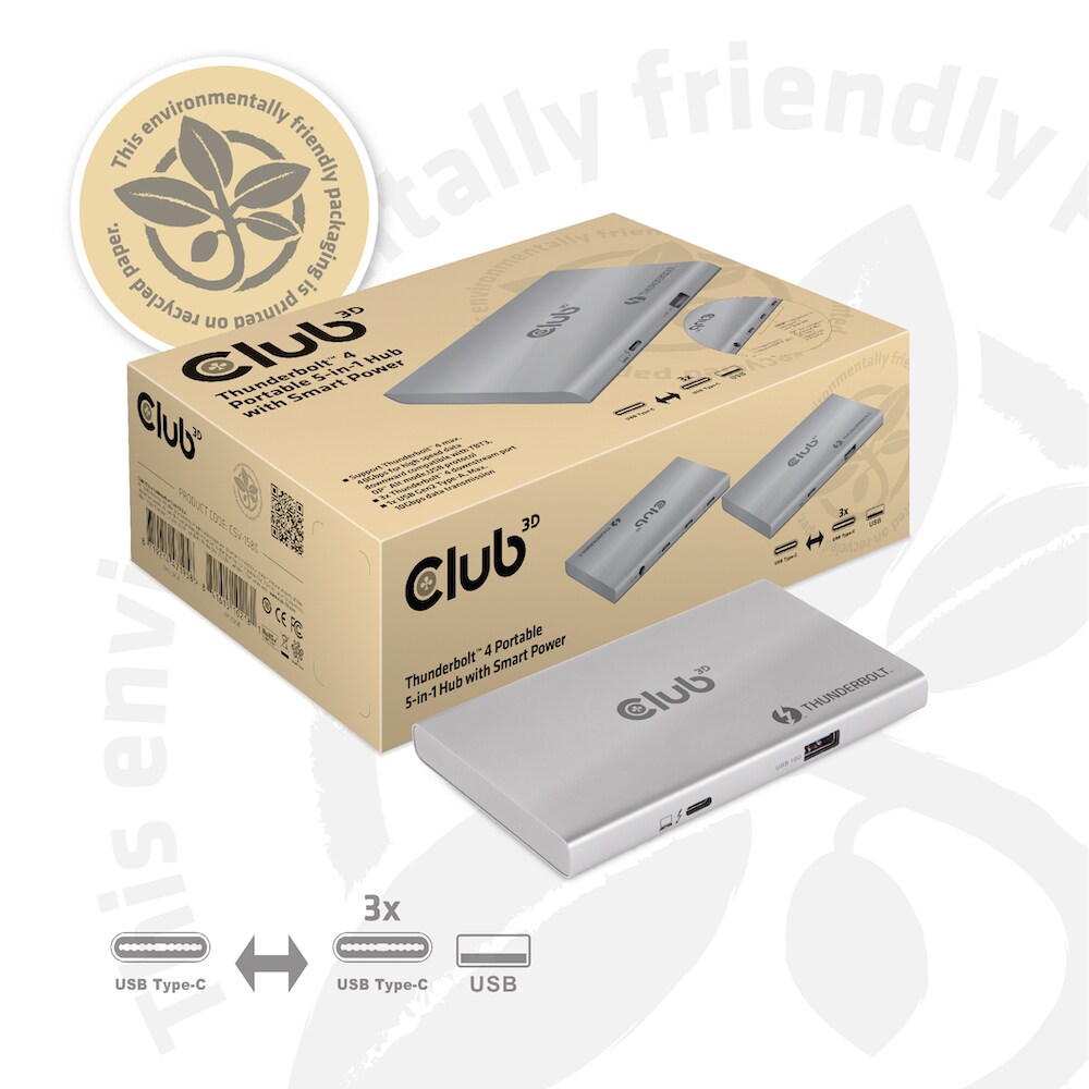 Club 3D Thunderbolt™ 4 portabler 5-in-1 Hub mit Smart Power