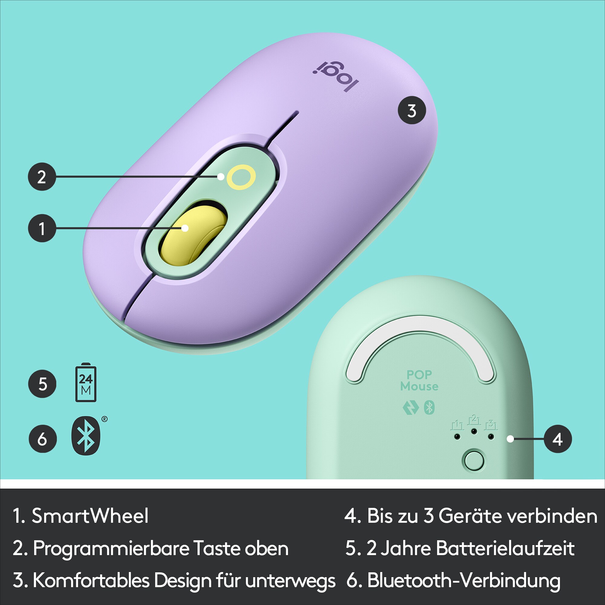 Logitech POP Kabellose Maus Daydream-Mint