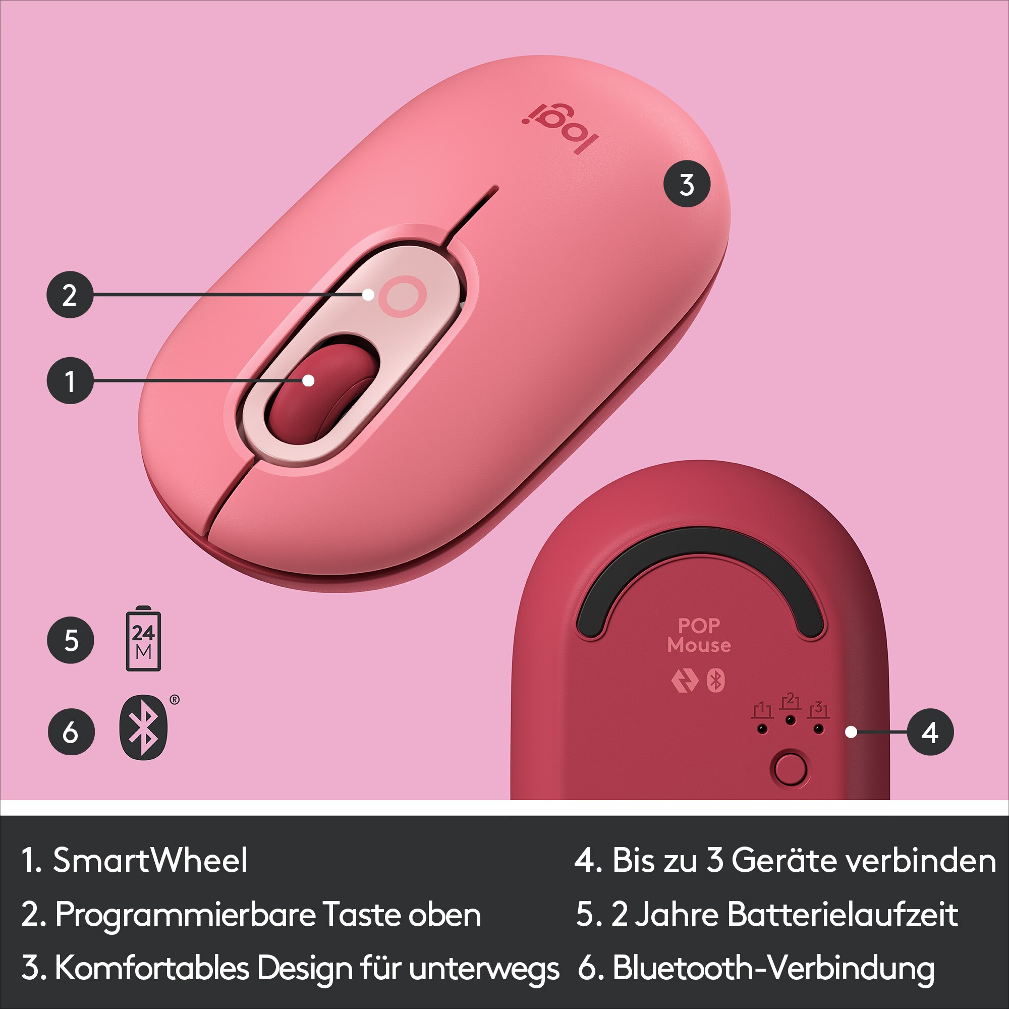 Logitech POP Kabellose Maus Heartbreaker-Rose