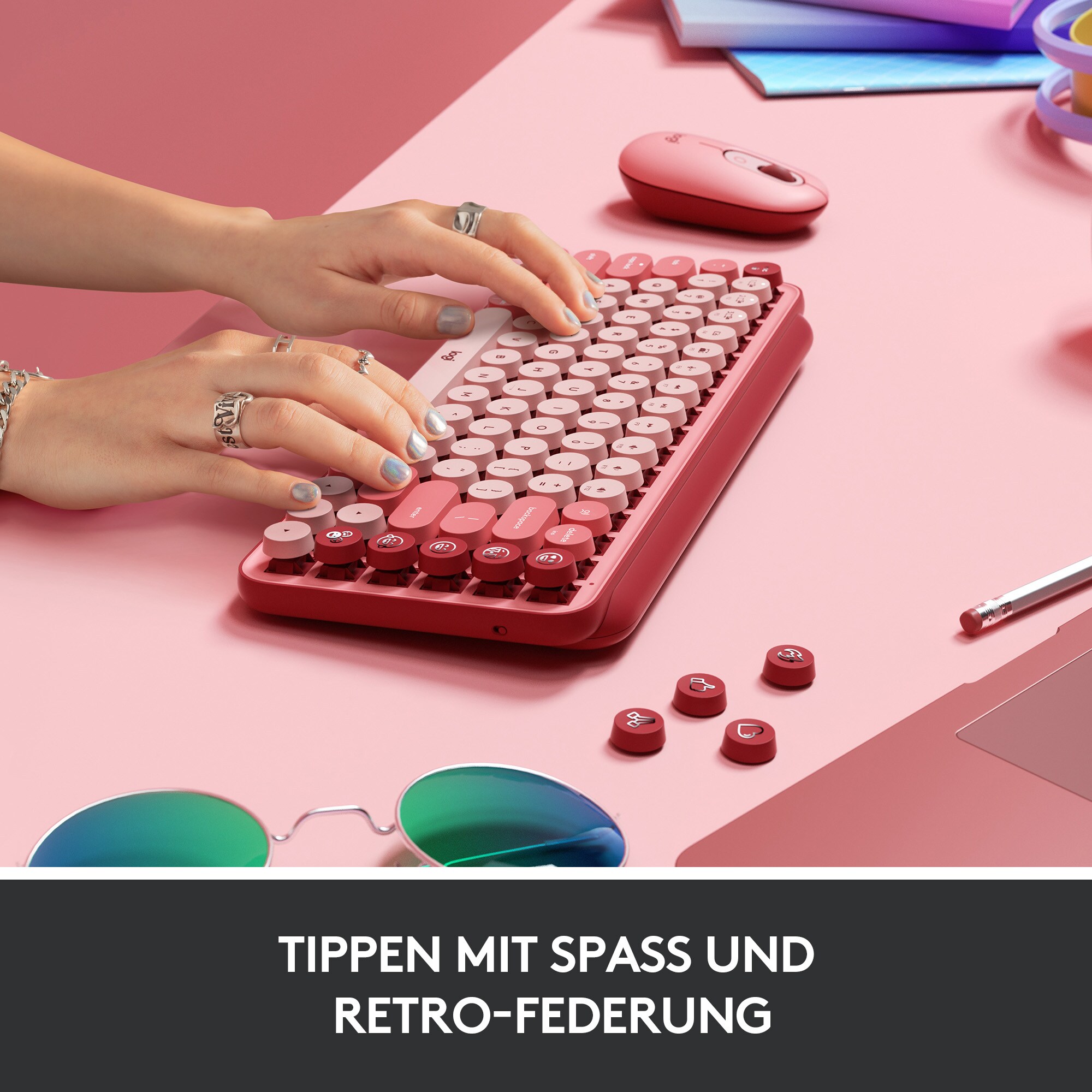 Logitech Pop Mechanische Kabellose Tastatur Heartbreaker-Rose