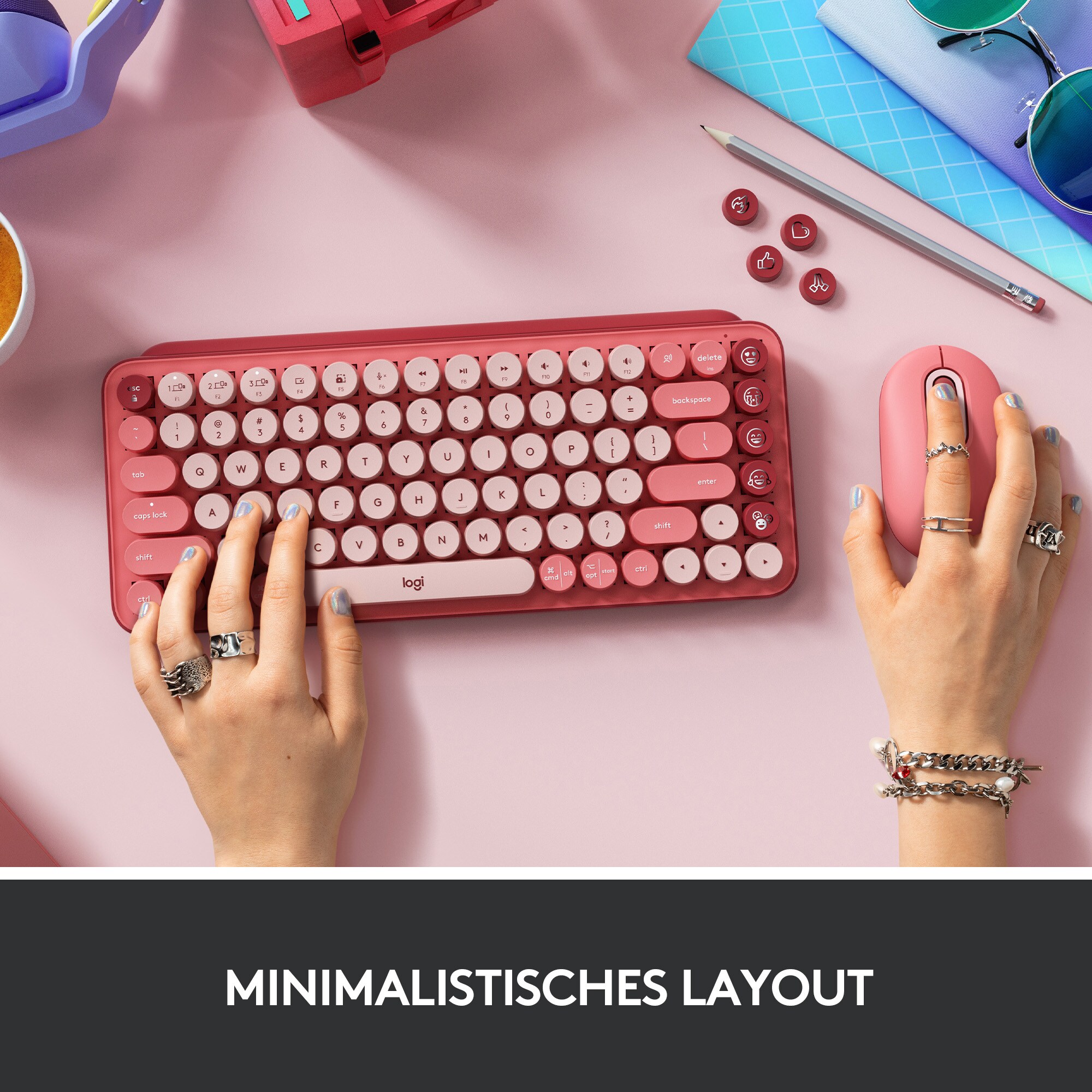 Logitech Pop Mechanische Kabellose Tastatur Heartbreaker-Rose