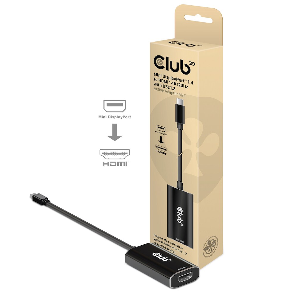 Club 3D DisplayPort™1.4 auf HDMI™ 4K120Hz DSC1.2 Aktiver Adapter St./B.