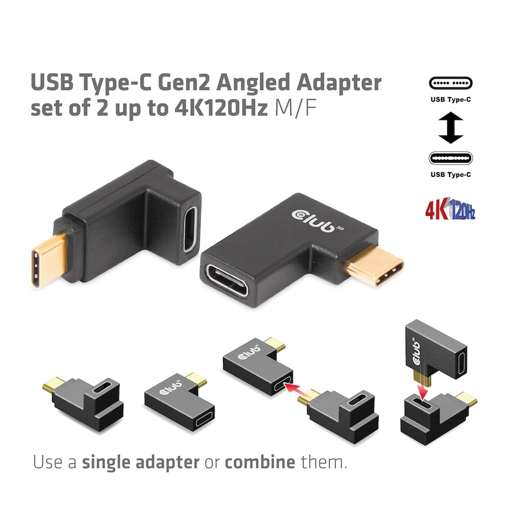 Club 3D USB-Typ-C Gen2 gewinkelte Adapter 2 Stk. bis zu 4K120Hz St./B.