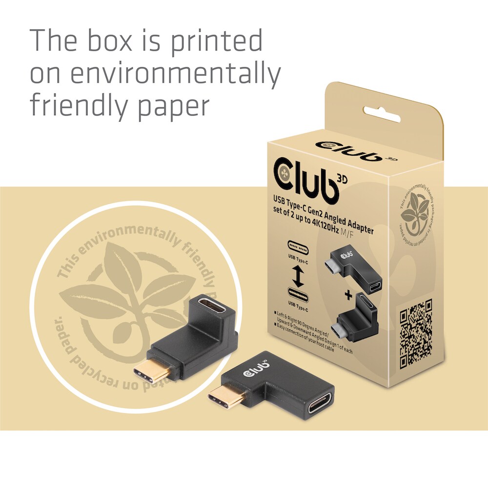 Club 3D USB-Typ-C Gen2 gewinkelte Adapter 2 Stk. bis zu 4K120Hz St./B.