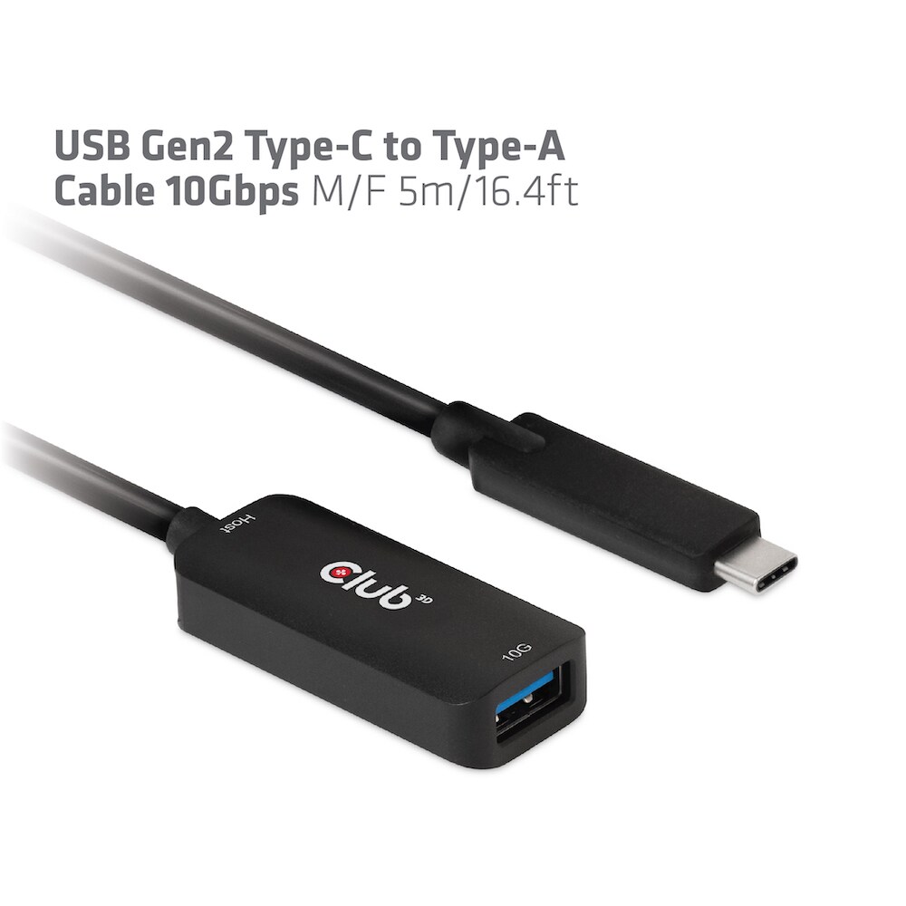 Club 3D USB Gen2 Typ-C zu Typ-A Kabel 10Gbps 5m Bu./St.