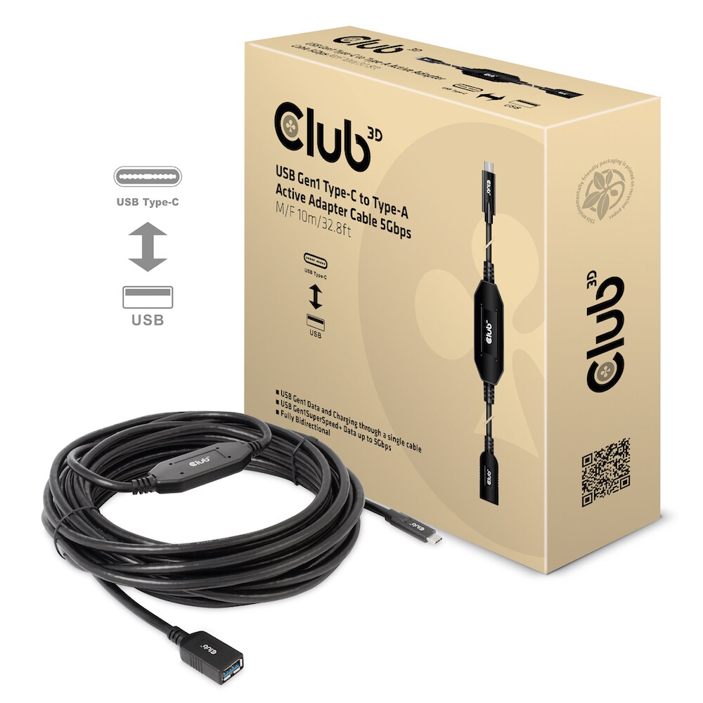 Club 3D USB Gen2 Typ-C zu Typ-A aktives Kabel 10Gbps 10m Bu./St.