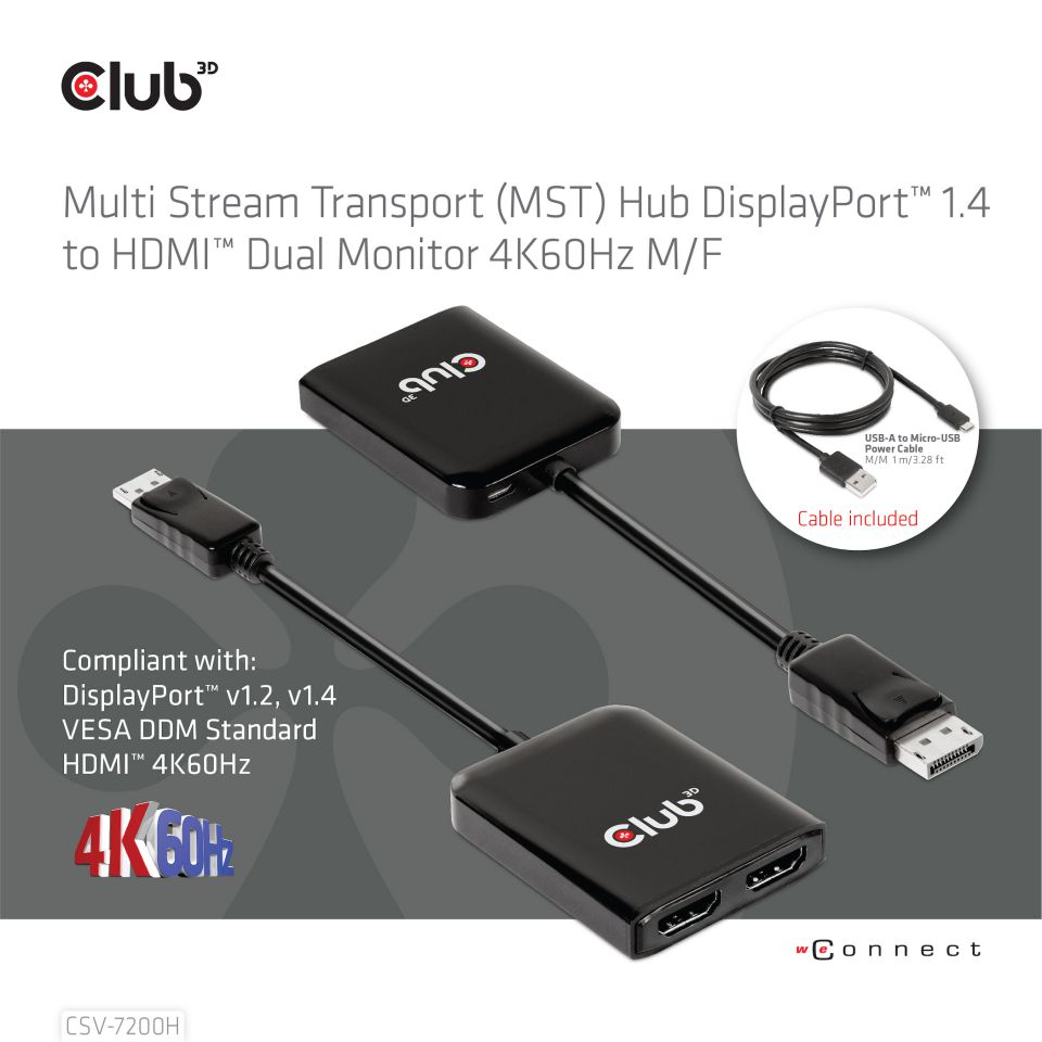 Club 3D DisplayPort 1.4 auf HDMI Dual Monitor 4K60Hz 0,2m schwarz