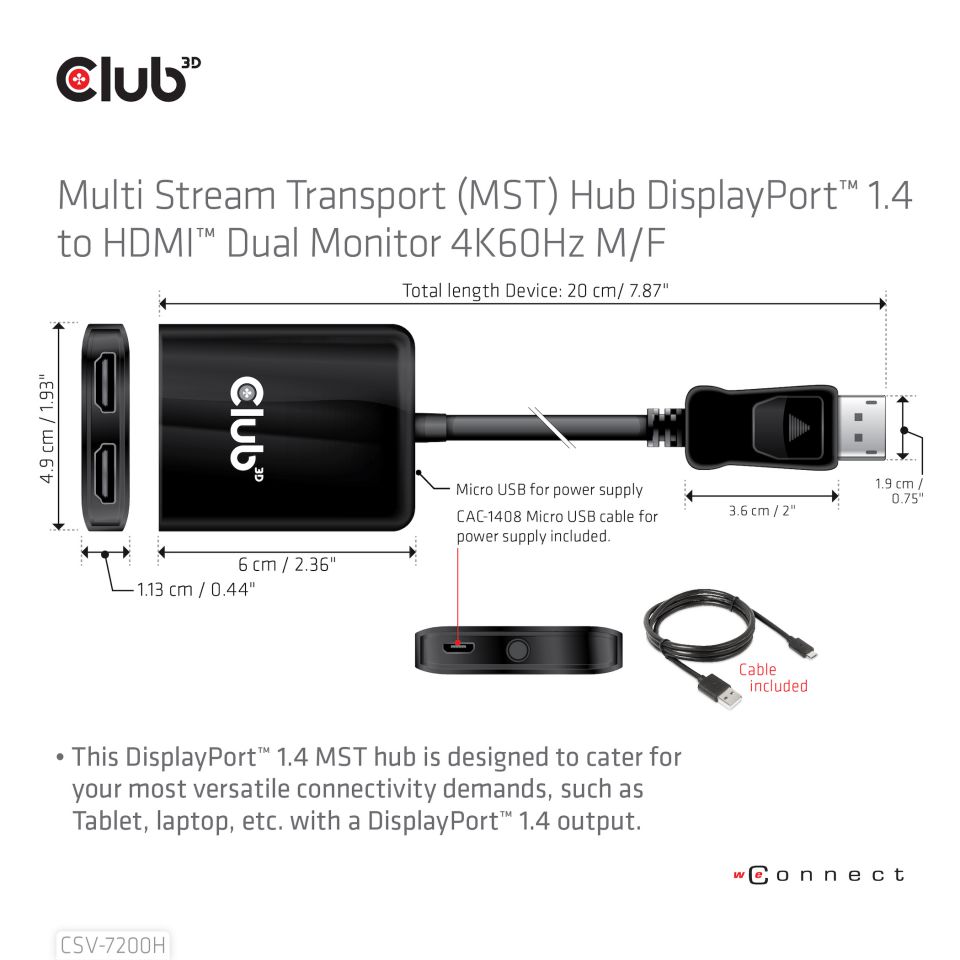 Club 3D DisplayPort 1.4 auf HDMI Dual Monitor 4K60Hz 0,2m schwarz