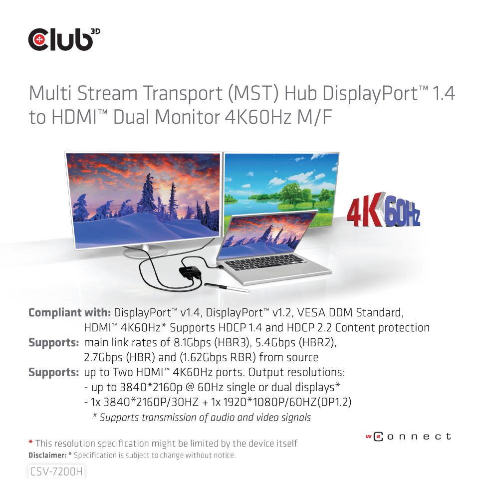 Club 3D DisplayPort 1.4 auf HDMI Dual Monitor 4K60Hz 0,2m schwarz