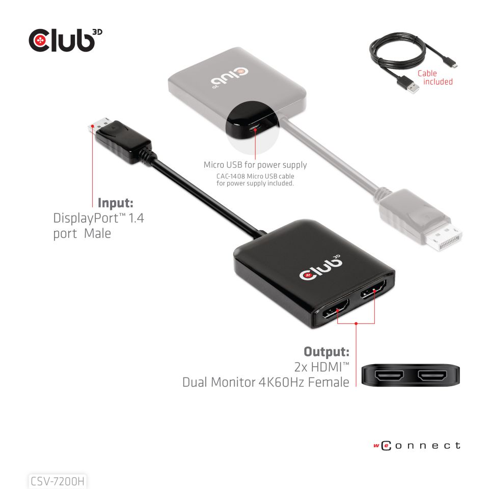 Club 3D DisplayPort 1.4 auf HDMI Dual Monitor 4K60Hz 0,2m schwarz