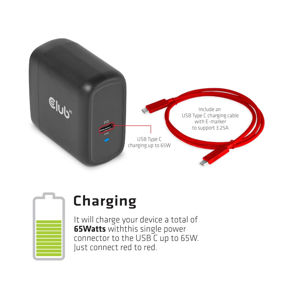 Club 3D USB Gen1 Typ-C Triple Display Dynamic PD Charging Dock m. 65 Watt