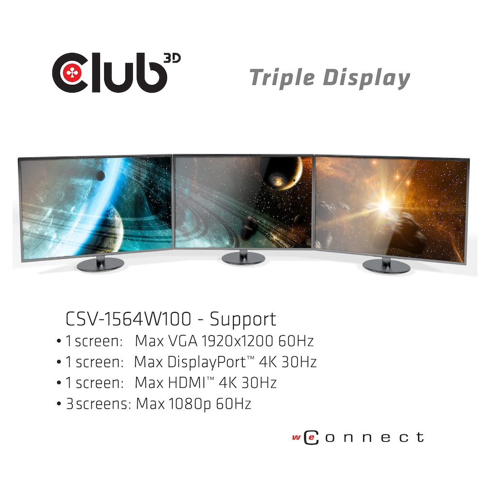 Club 3D USB Gen1 Typ-C Triple Display Dynamic PD Charging Dock m. 100 Watt