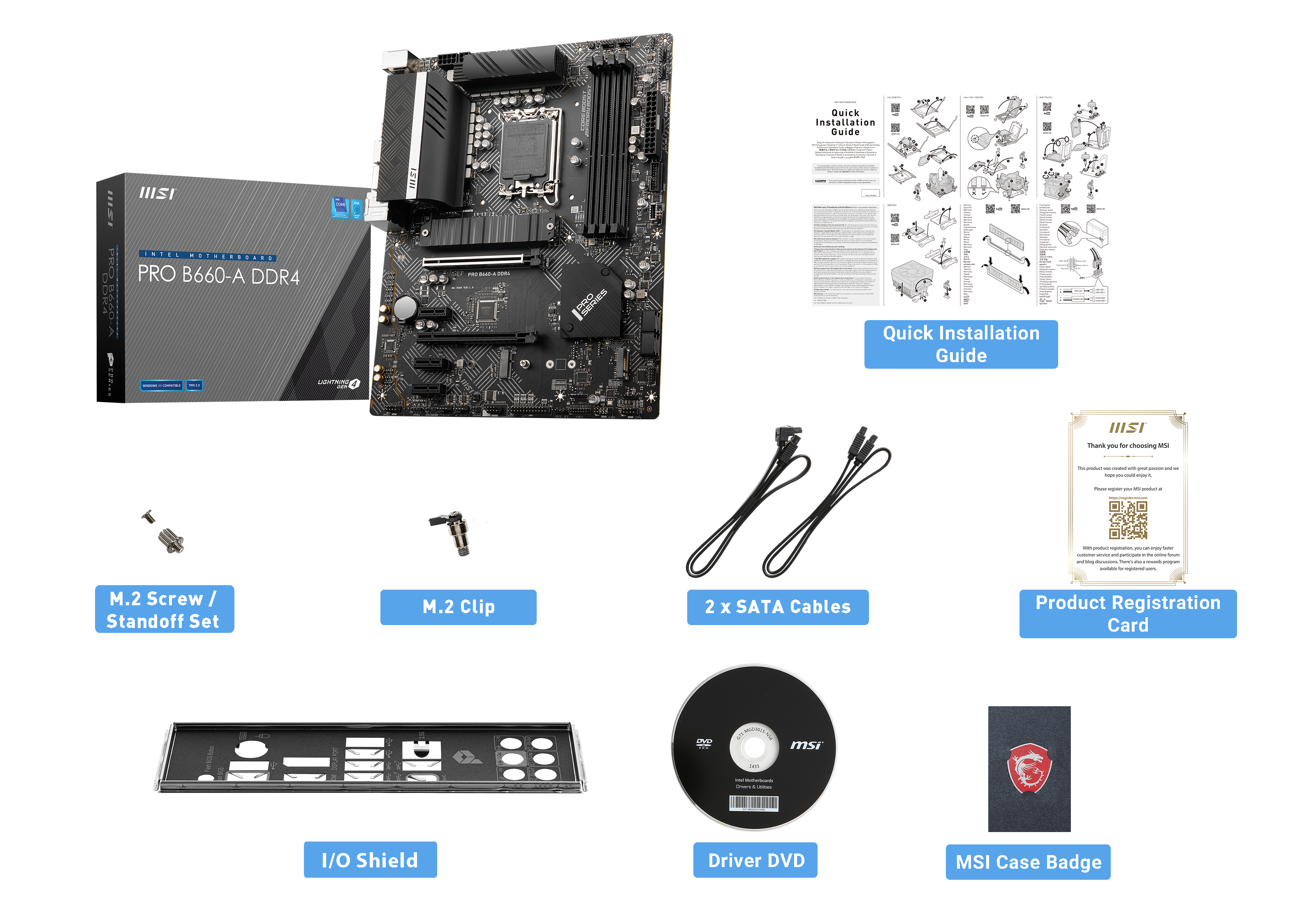 MSI PRO B660-A WIFI DDR 4 ATX Mainboard Sockel 1700 M.2/HDMI/DP/VGA/USB-C