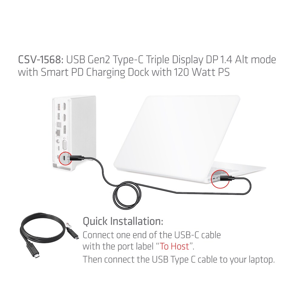 Club 3D USB Gen2 Typ-C Triple Display DP 1.4 Alt Mode Smart PD Ladestation 120W