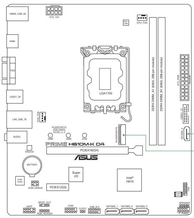 ASUS PRIME H610M-K D4 mATX Mainboard Sockel 1700 HDMI/VGA