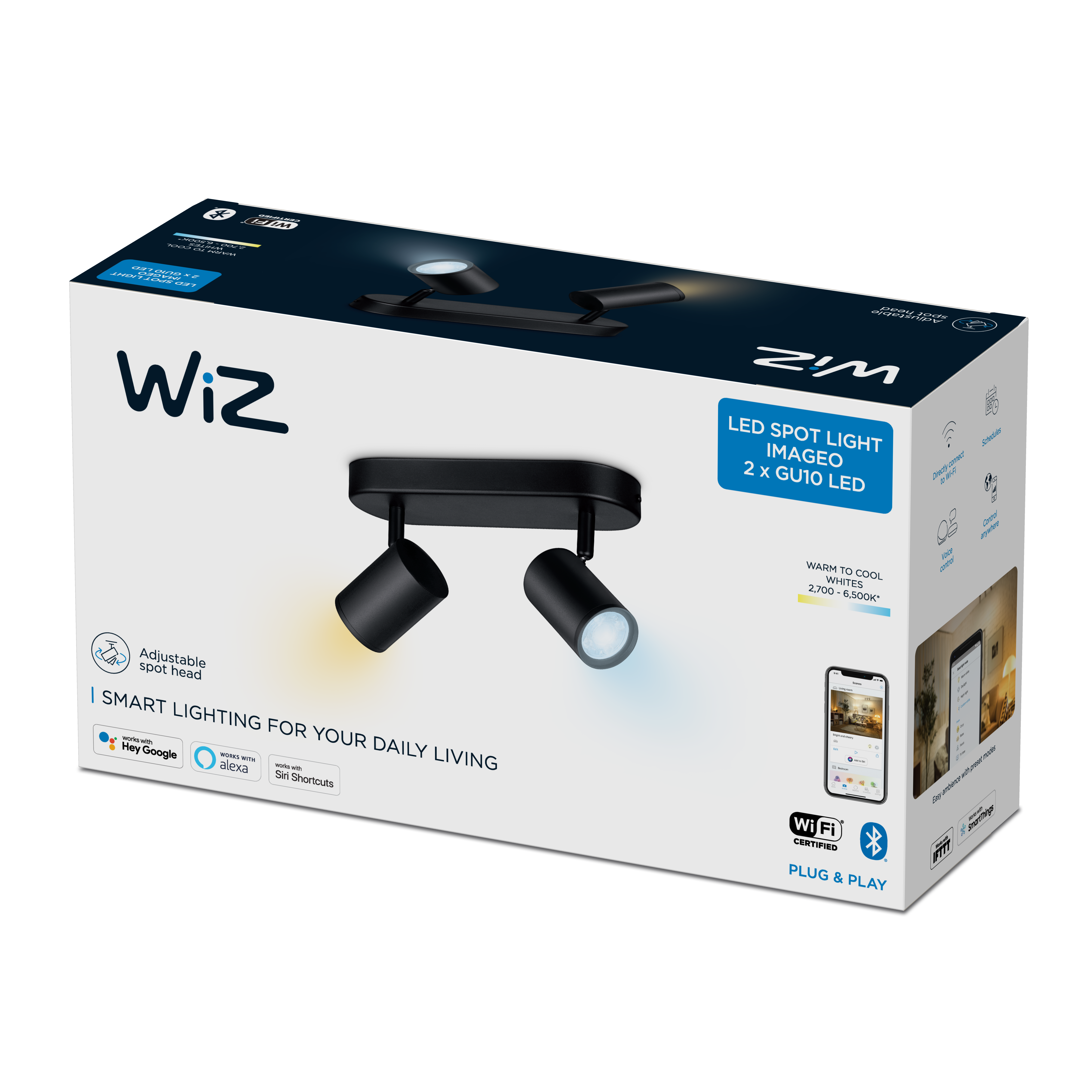 WiZ IMAGEO Spots 2x5W B schwarz 22-65K TW 2x 345lm