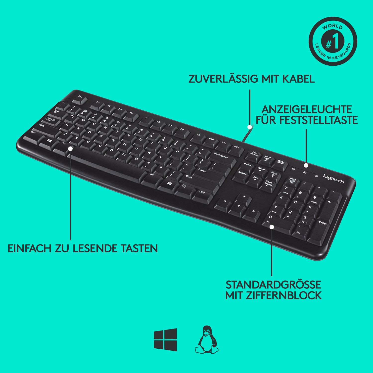 Logitech K120 Kabelgebundene Tastatur Schwarz