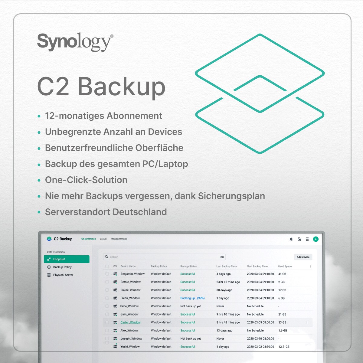 Synology C2 BACKUP 500G-1Y (EU) Lizenz 500GB 1 Jahr