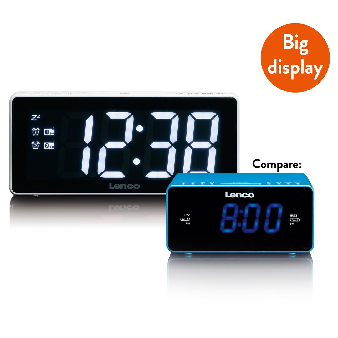 Lenco CR-30WH Radiowecker mit 3" LED-Display, Weiß